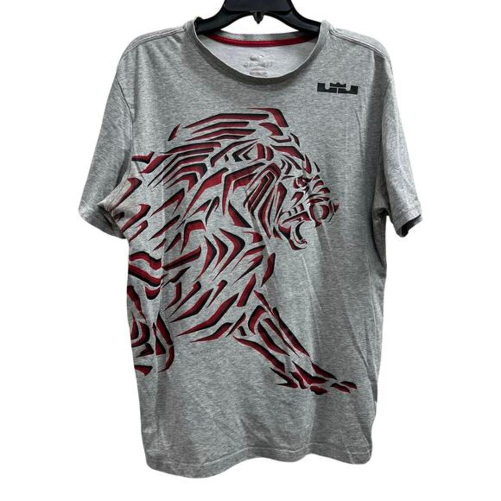 Nike LeBron James Dri-Fit Lion shirt gray red black graphic sz L